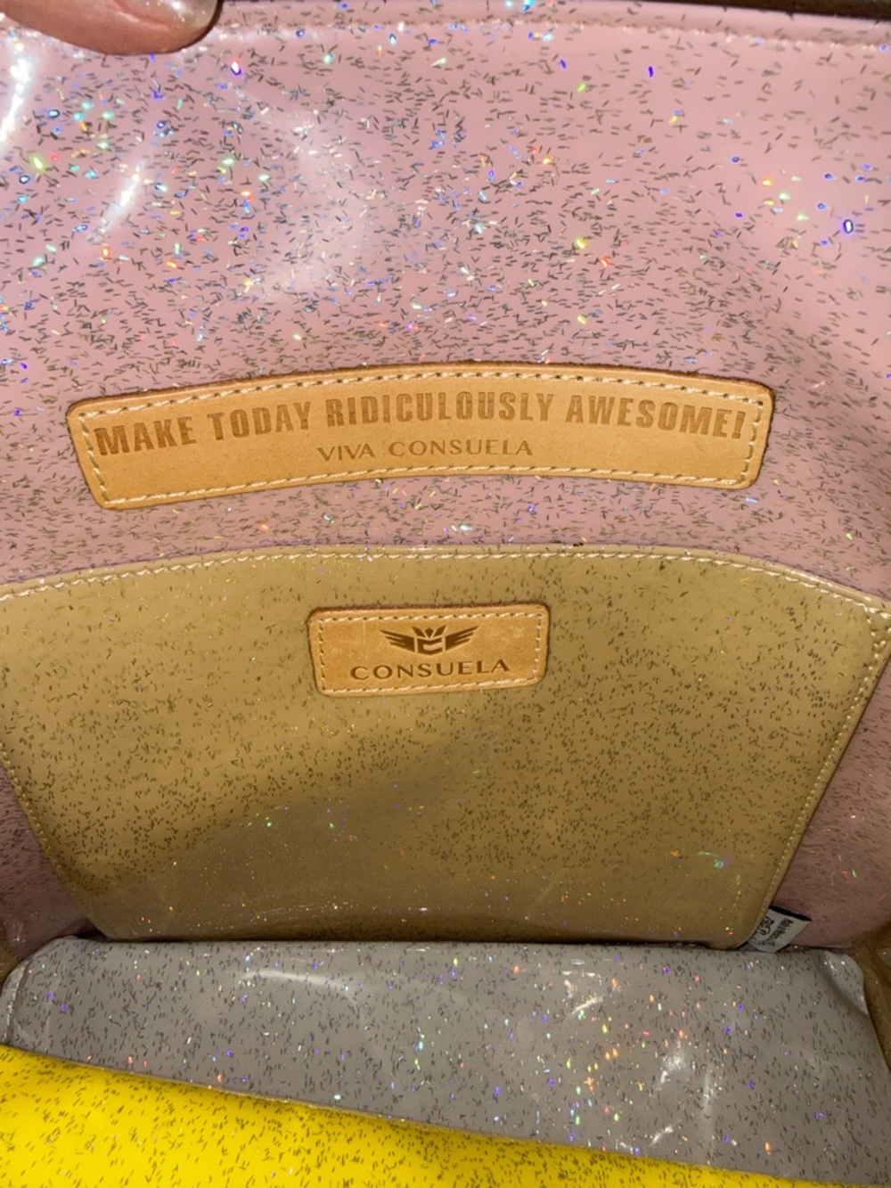 Gorgeous Consuela Multi Color Holographic Glitter Tote with Striped Handles - Picture 10 of 13